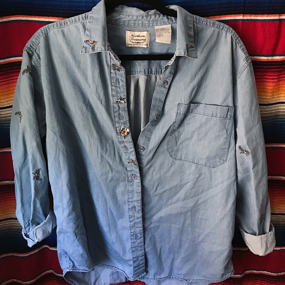 Embroidered Denim Button Up